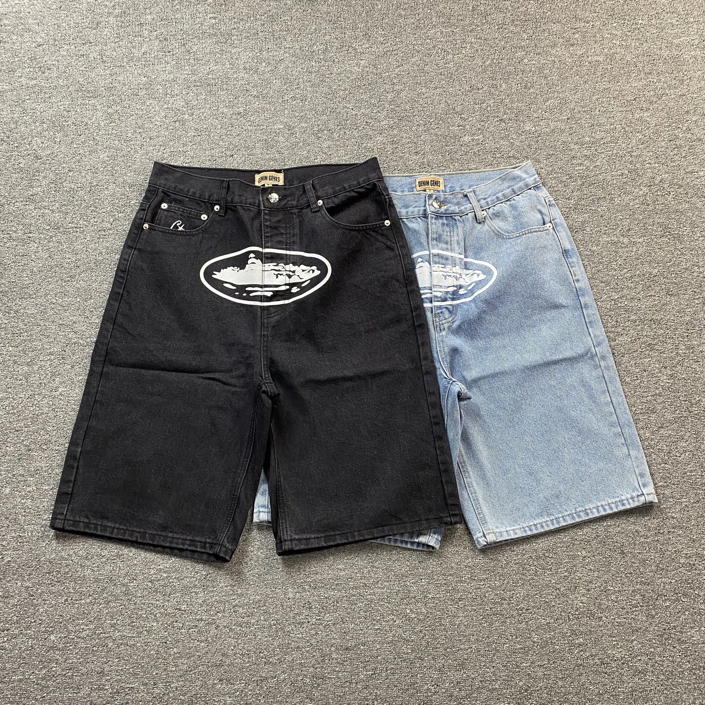 Corteiz Alcatraz Denim Shorts Blue