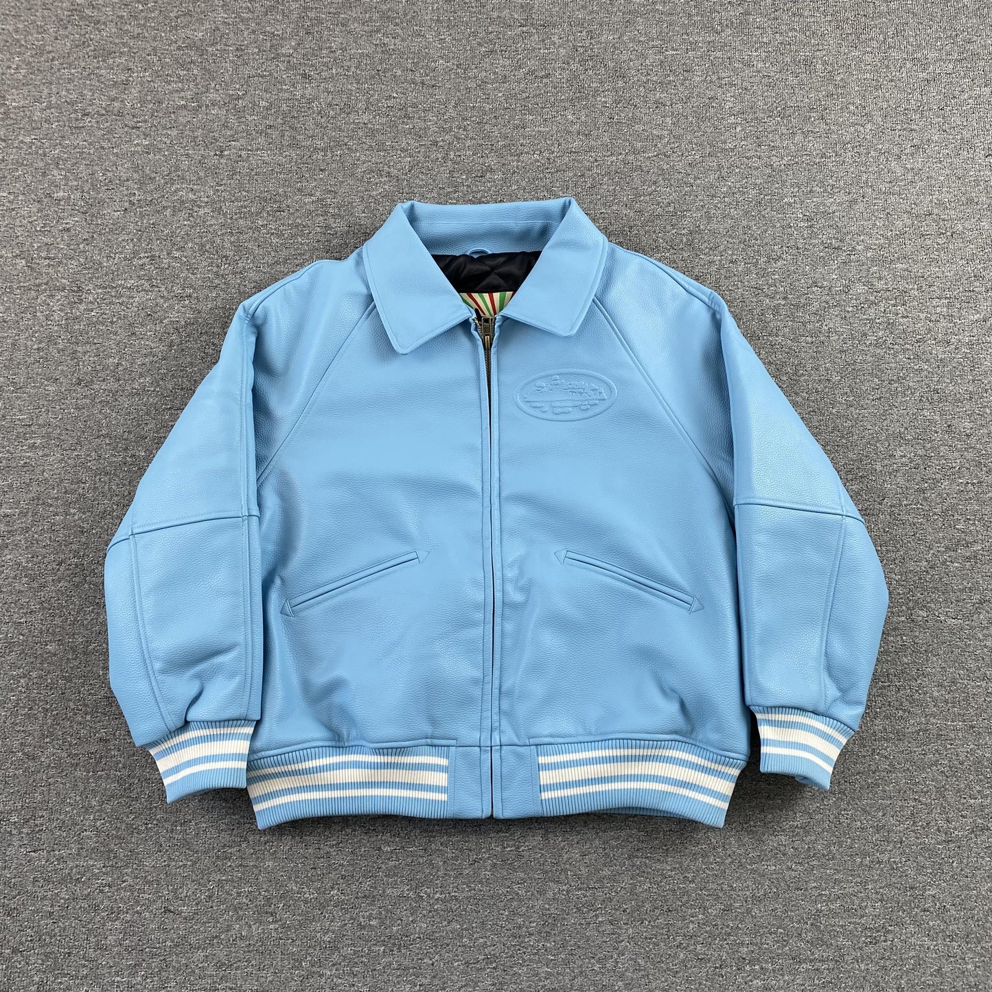Corteiz Leather Da Skydive Jacket Blue