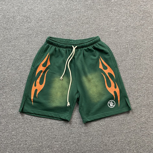 Hellstar Flame Shorts Green